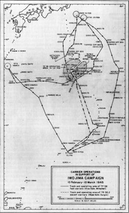 Map 1. Carrier support during the Iwo Jima campaign