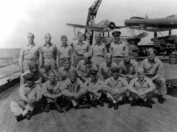 <br>
<I>Idaho</I>'s 
antiaircraft officers pose on board ship in early 1945.