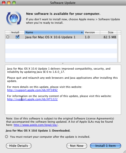 Software Update Java for Mac OS X 10.6 Update 1 