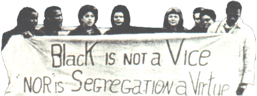 SNCC Protesters: Black is not a vice, nor is segregation a virtue.